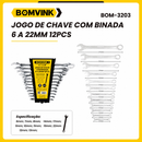 Kit de Chaves Combinadas 12 Peças 6 a 22 mm Bomvink BOM-3203