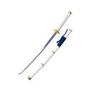 Katana Decorativa Branca e Dourada com Suporte