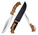Faca Inox 40cm Serrilhado Dorso Cabo Madeira + Bainha