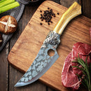 Faca Desossa Fenris Forjada Cabeça Lobo Aço + Bainha Couro