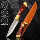 Mini Faca Fulltang 16cm Cabo Madeira + Bainha Couro