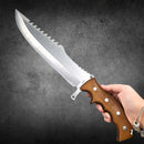 Faca Inox 40cm Serrilhado Dorso Cabo Madeira + Bainha