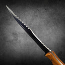 Faca Inox 40cm Serrilhado Dorso Cabo Madeira + Bainha