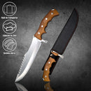 Faca Inox 40cm Serrilhado Dorso Cabo Madeira + Bainha