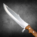 Faca Inox 40cm Serrilhado Dorso Cabo Madeira + Bainha