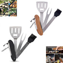 Kit Churrasco Inox 5 em 1 Utensílios Dobráveis