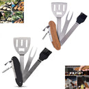 Kit Churrasco Inox 5 em 1 Utensílios Dobráveis