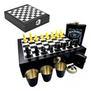 Kit Xadrez & Dama + Cantil 8oz + 3 Copos + Isqueiro