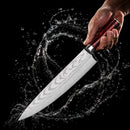 Faca Chef Ruby Damasco Aço Inox 3CR13MOV Cabo Resina Colorida Profissional