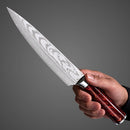 Faca Chef Ruby Damasco Aço Inox 3CR13MOV Cabo Resina Colorida Profissional