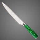 Faca Chef Jade Aço Inox Damasco Resina Colorida Profissional