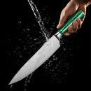 Faca Chef Jade Aço Inox Damasco Resina Colorida Profissional
