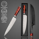Faca Chef Ruby Damasco Aço Inox 3CR13MOV Cabo Resina Colorida Profissional