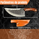 Faca chef artesanal com estrutura full tang e cabo de madeira, vista complementar
